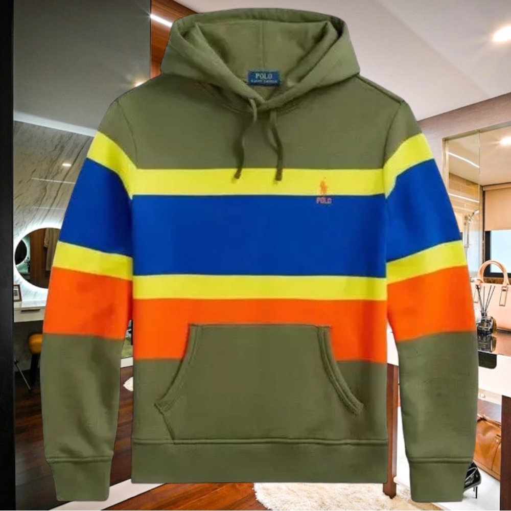 POLO RALPH LAUREN L/S HOODED SWEATSHIRT~STRIPED~MED